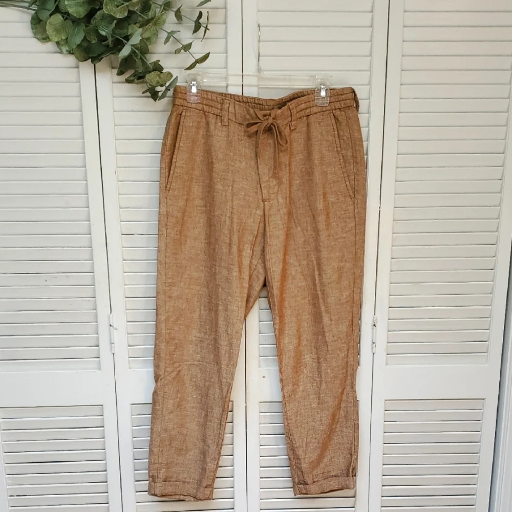 Banana Republic Mason Athletic Linen Tapered Ankle-Length Cropped Pants …